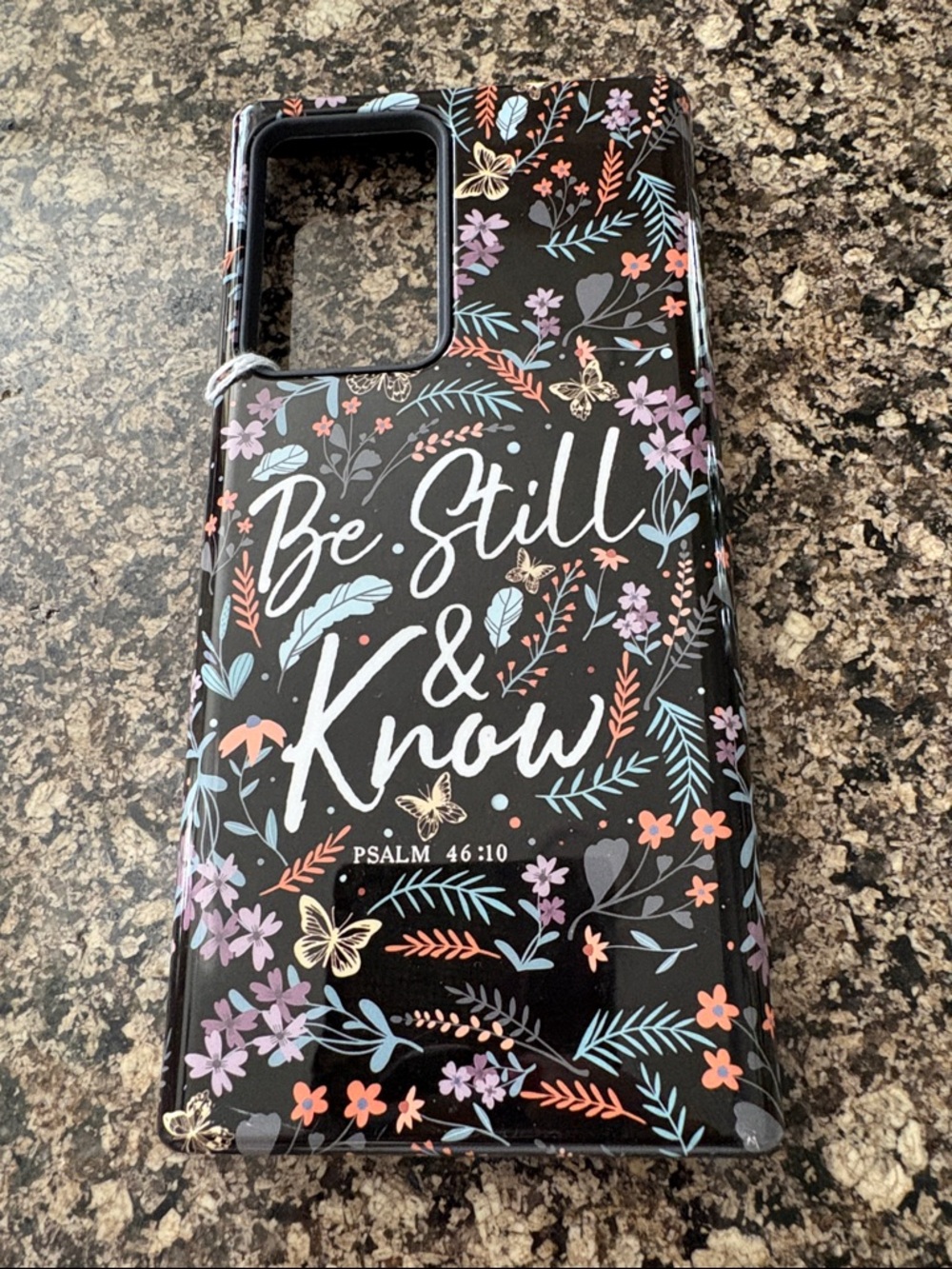 Inspirational Floral Black Phone Case - "Be Still & Know"